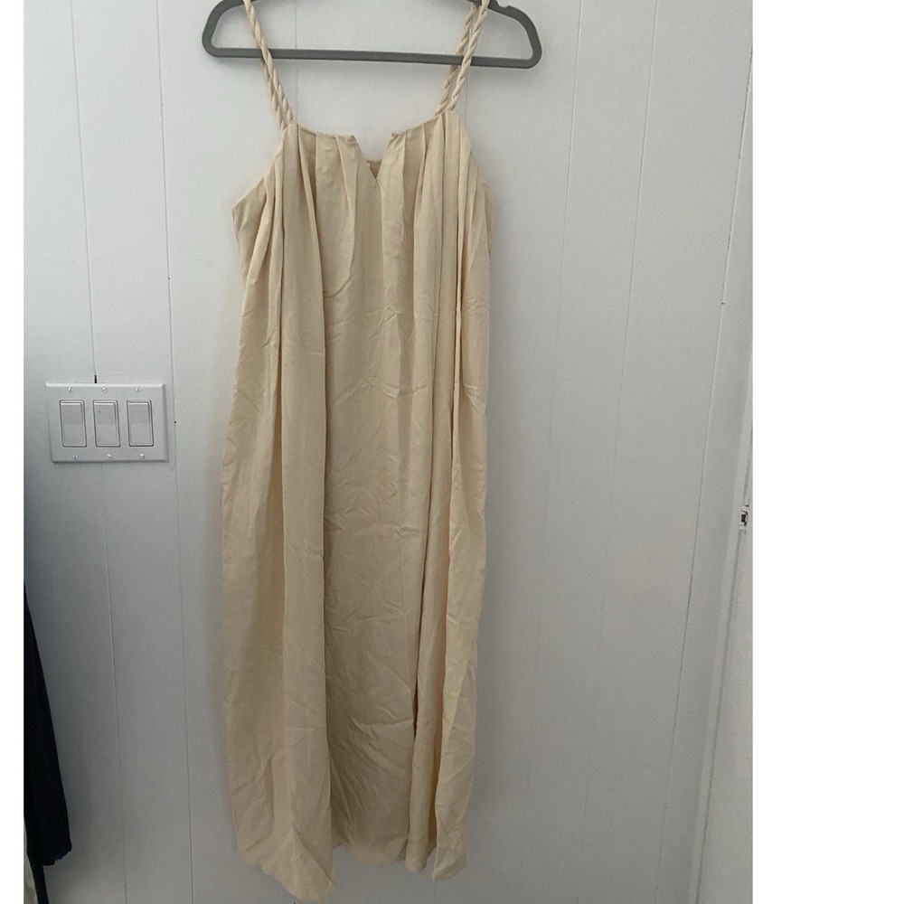 NewIn Braided Strap Maxi Dress Cream / Beige Pleated Flowy Boho Summer L